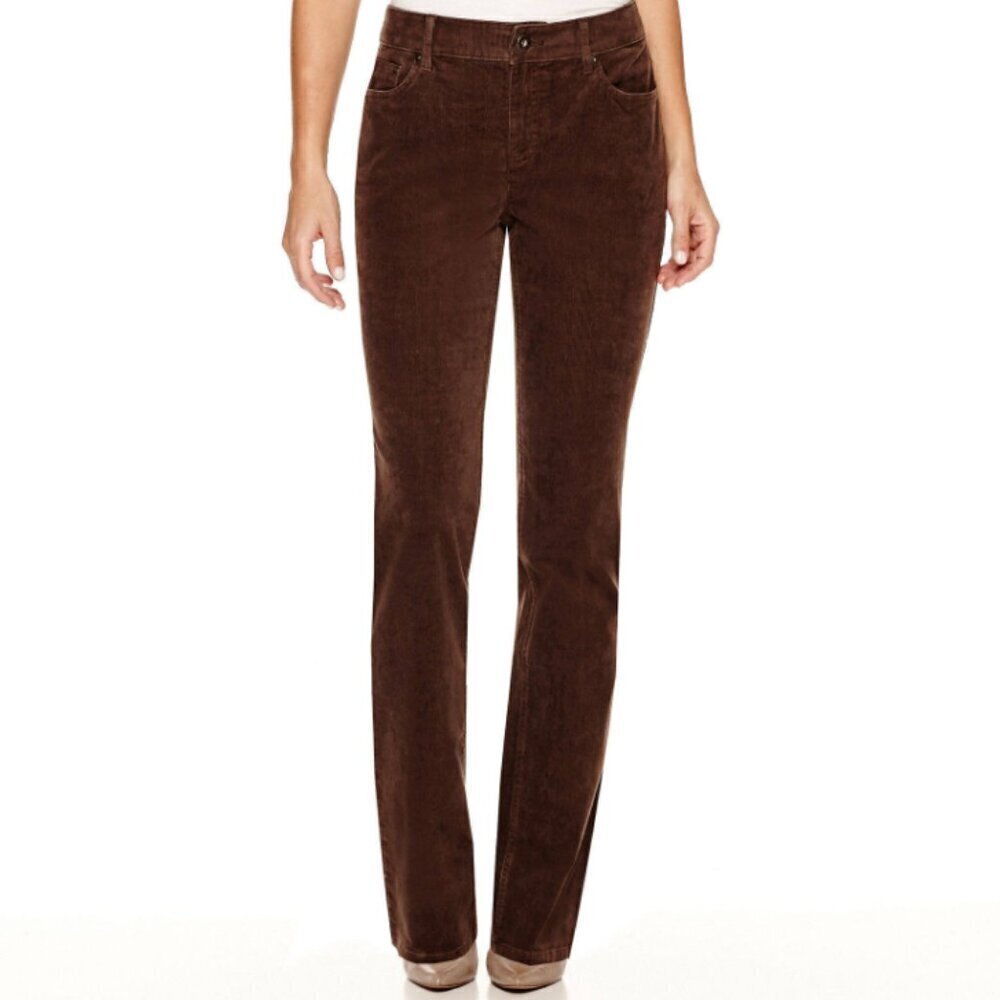 St. John's Bay Women's Size 16 Ultra Tall Corduroy Pant Brown Straight Leg Mid